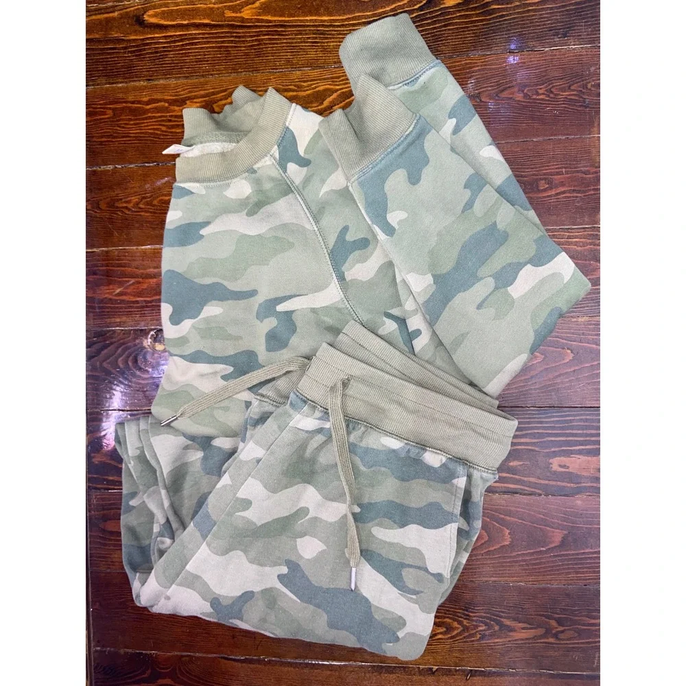 Old Navy Camo Sweatshirt Joggers Matching Set Green Camouflage Women's S Tall